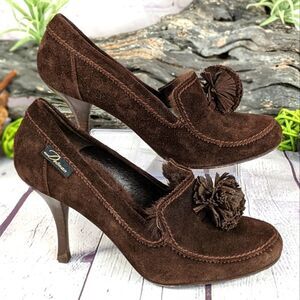 Delman Brown Suede Leather Fur Lined Heels